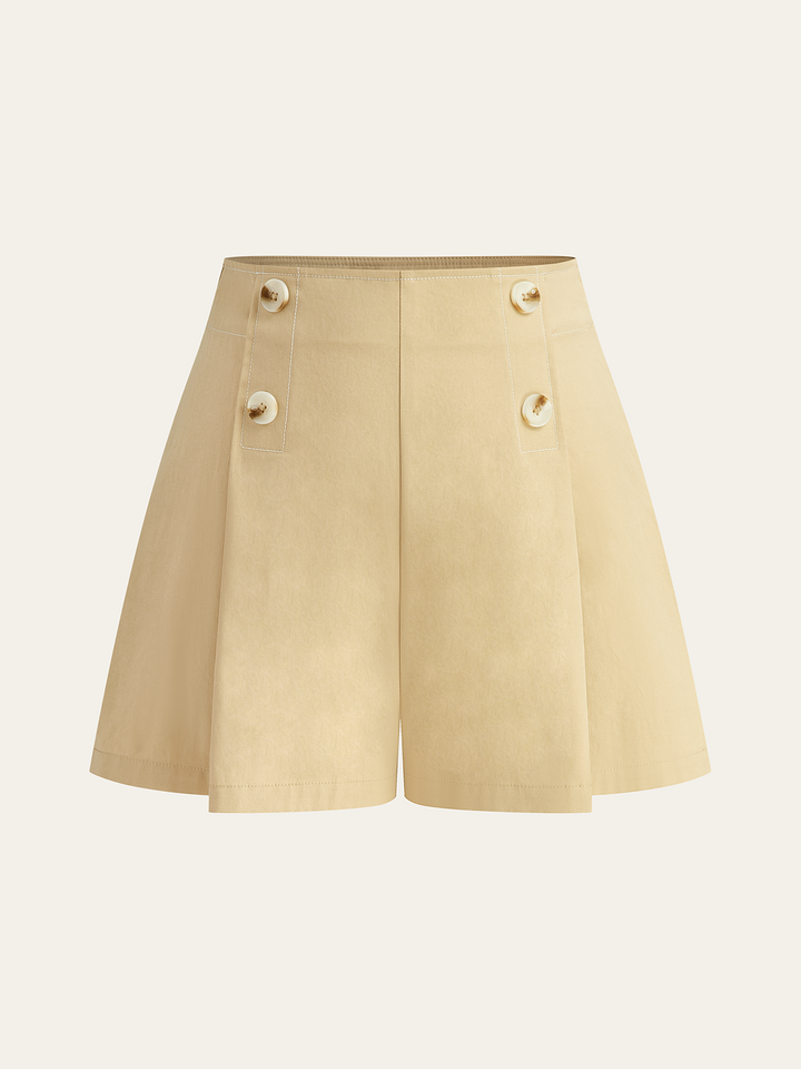 High-Waisted Button -Detail Wide-Leg Shorts  Liora Lane Boutique Shorts Khaki / XL 28.00