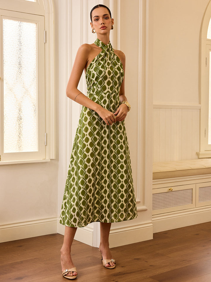 Halter Neck Printed Midi Dress  Liora Lane Boutique Dresses