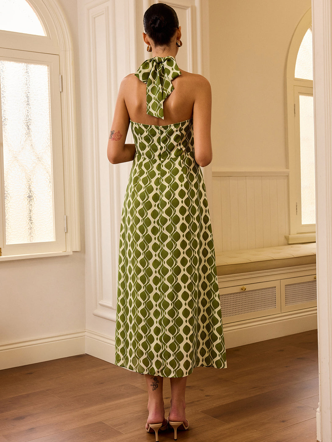 Halter Neck Printed Midi Dress  Liora Lane Boutique Dresses