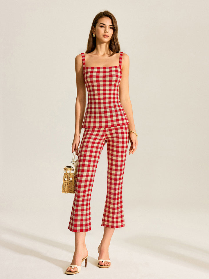Gingham Print Pants Set  Liora Lane Boutique Pant Sets Red / XL 157.99