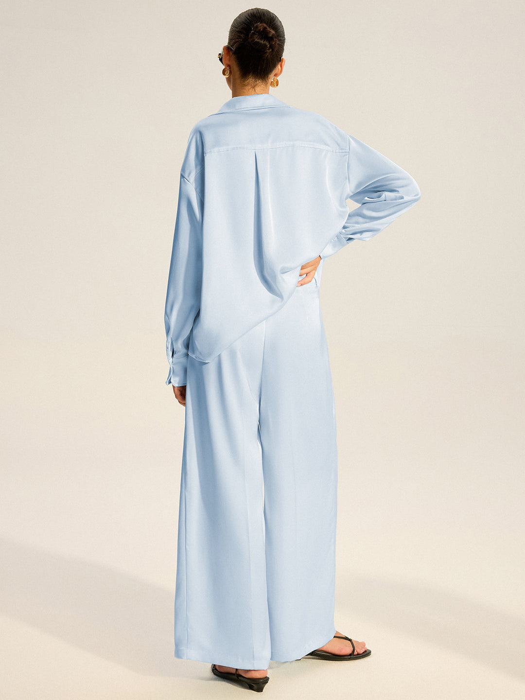 Oversized Pocket Satin Shirt and Pleated Pants Set  Liora Lane Boutique Pant Sets