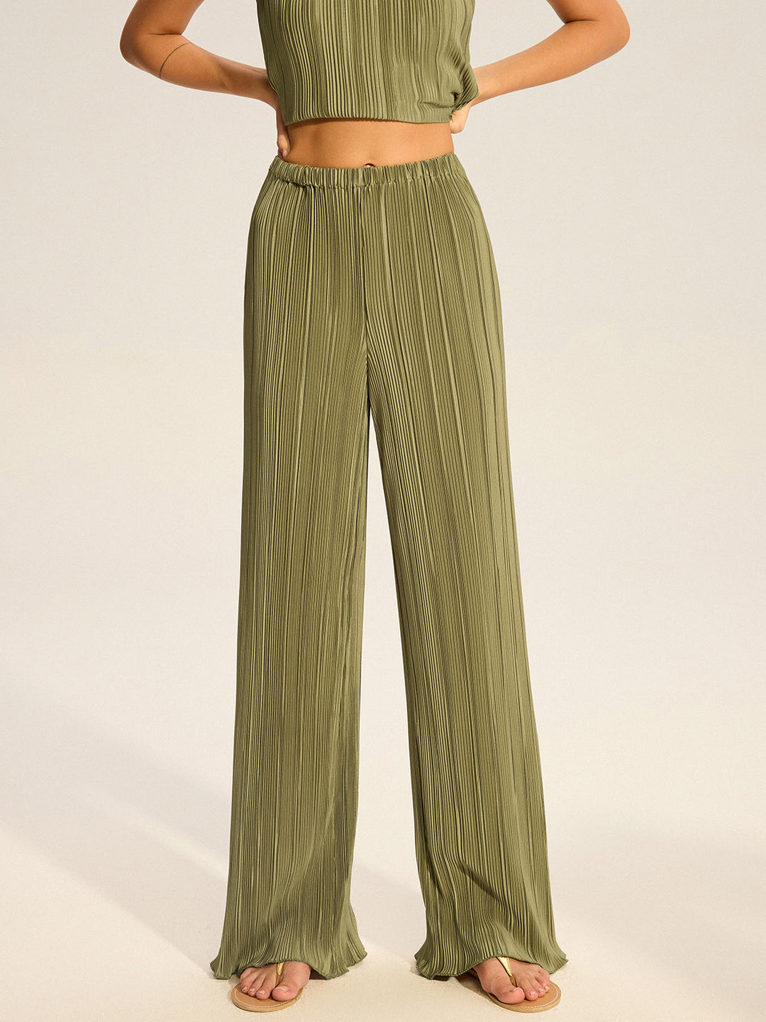 Pleated Top and Wide-Leg Pants Set  Liora Lane Boutique Pant Sets