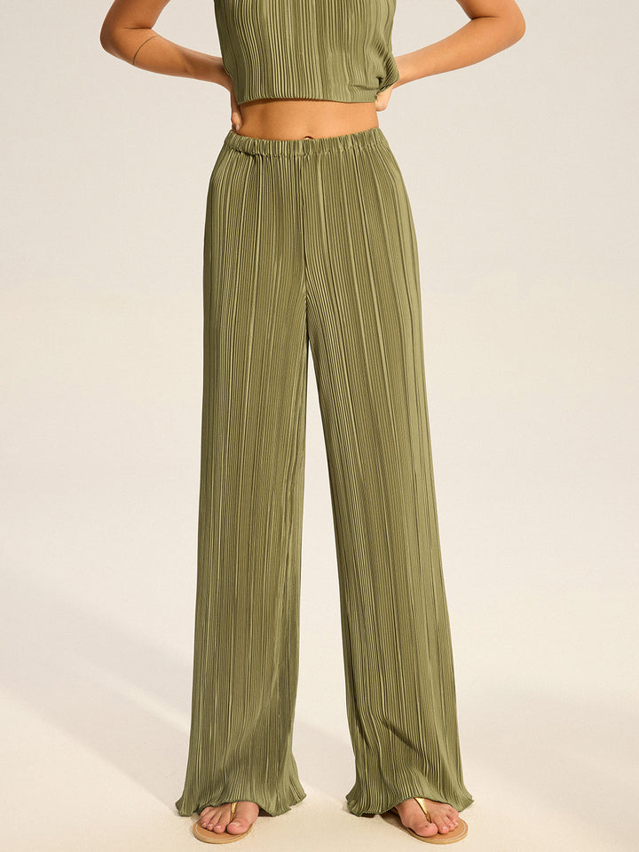 Pleated Top and Wide-Leg Pants Set  Liora Lane Boutique Pant Sets