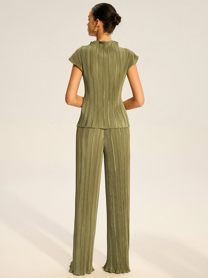 Pleated Top and Wide-Leg Pants Set  Liora Lane Boutique Pant Sets