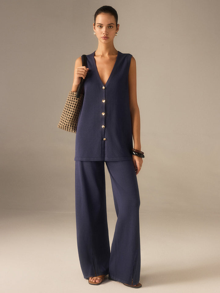 Golden Button Knit Vest Pants Set  Liora Lane Boutique Sweater Co-ords