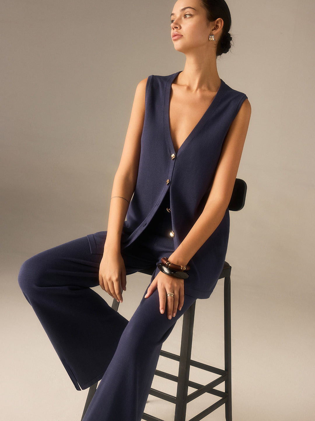 Golden Button Knit Vest Pants Set  Liora Lane Boutique Sweater Co-ords