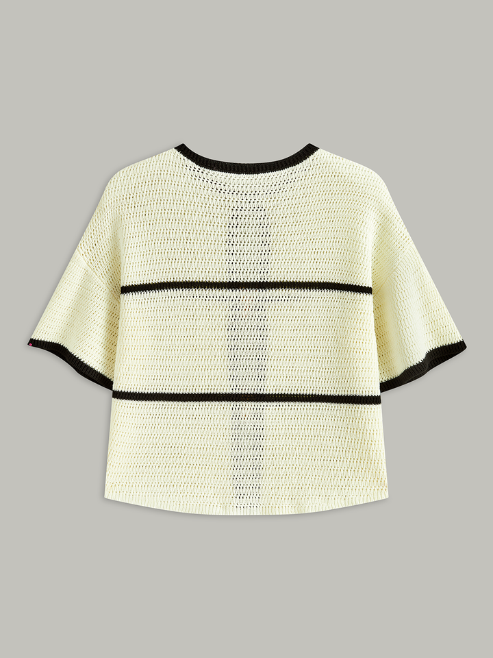 Contrast Trim Starfish Button Knitted Top  Liora Lane Boutique Knit Tops