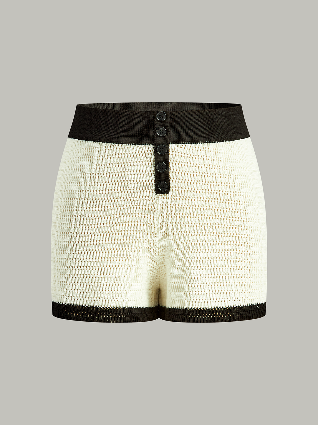 Contrast Trim Button-Front Knitted Shorts  Liora Lane Boutique Sweater Pants White / XL 34.00