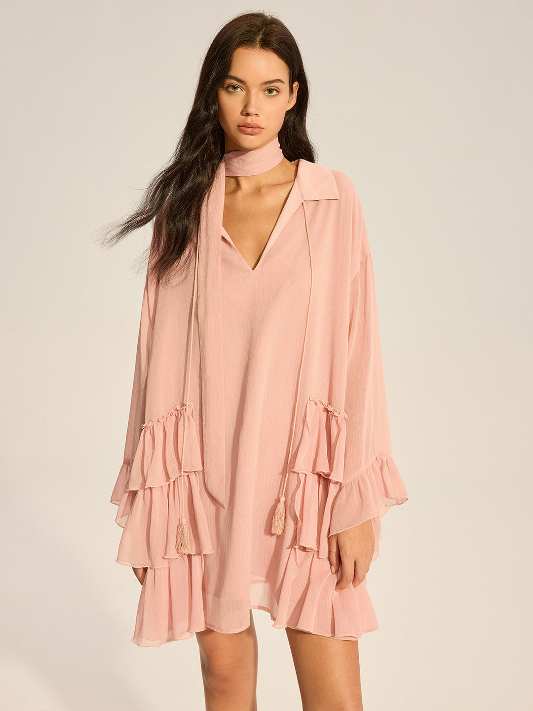 Chiffon Ruffled Mini Dress  Liora Lane Boutique Dresses Pink / XL 94.99