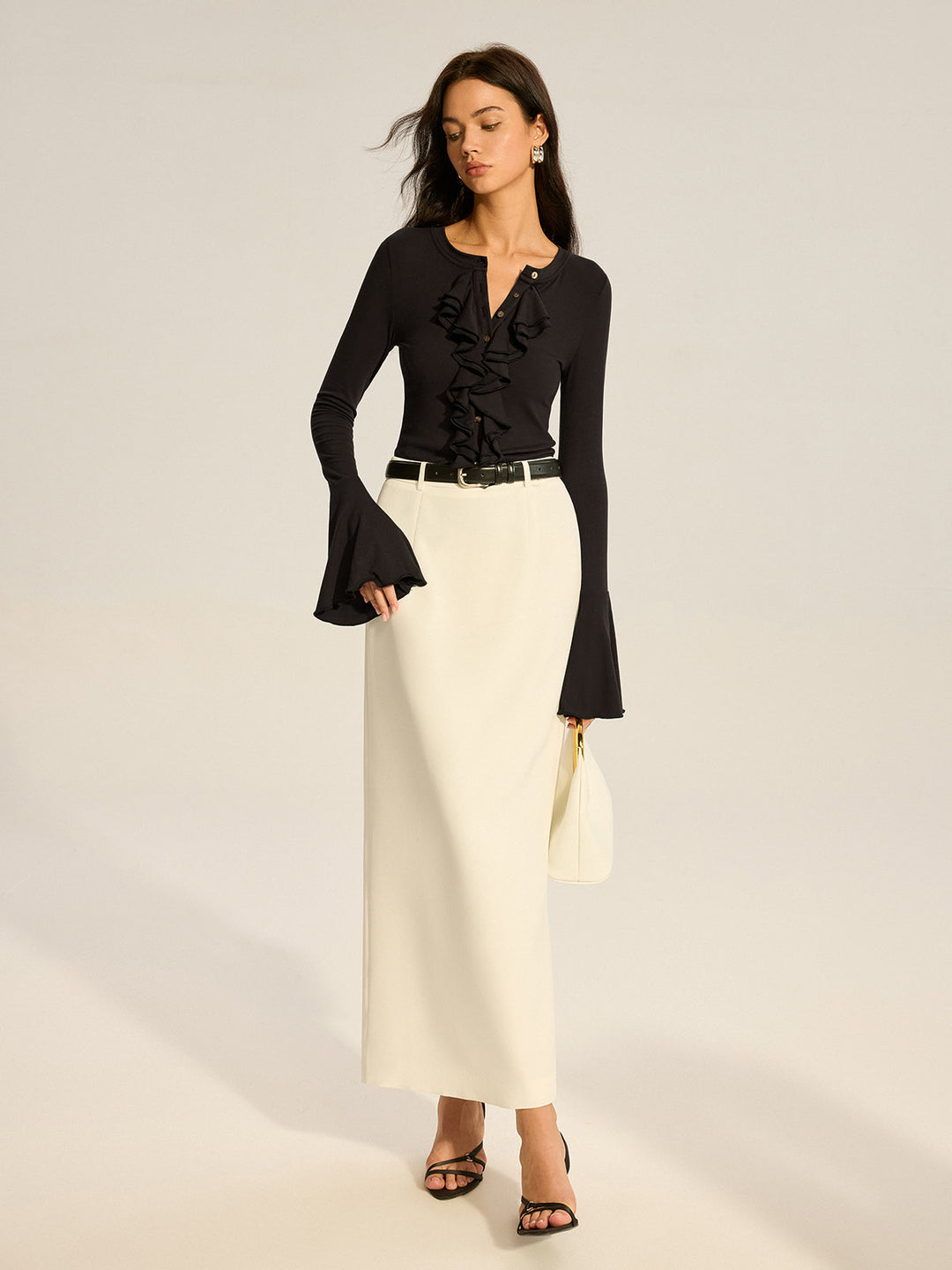 Flared Sleeve Ruffled Button T-Shirt  Liora Lane Boutique T-Shirts