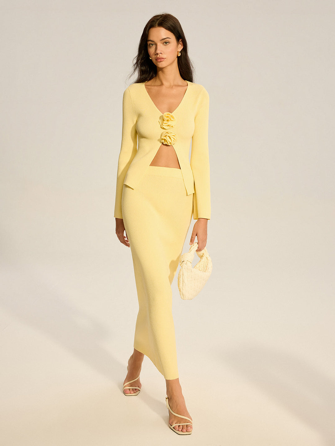 Floral Accent Cut-Out Sweater Co-ord  Liora Lane Boutique Sweater Co-ords Yellow / XL 84.00