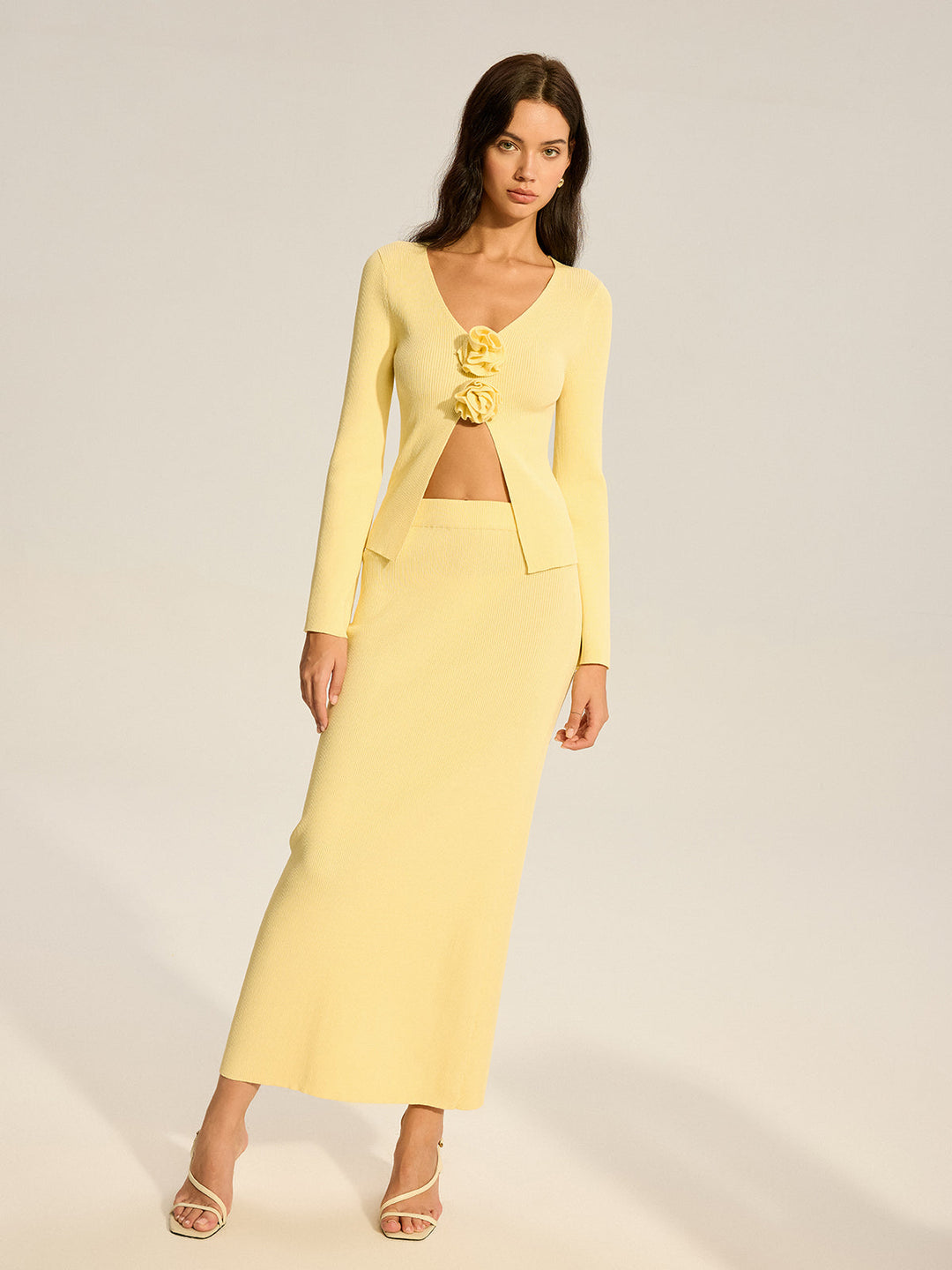 Floral Accent Cut-Out Sweater Co-ord  Liora Lane Boutique Sweater Co-ords