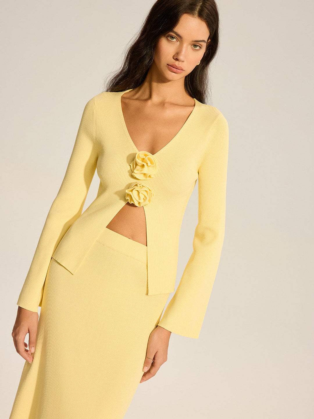 Floral Accent Cut-Out Sweater Co-ord  Liora Lane Boutique Sweater Co-ords