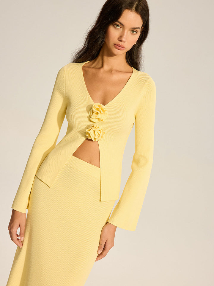 Floral Accent Cut-Out Sweater Co-ord  Liora Lane Boutique Sweater Co-ords