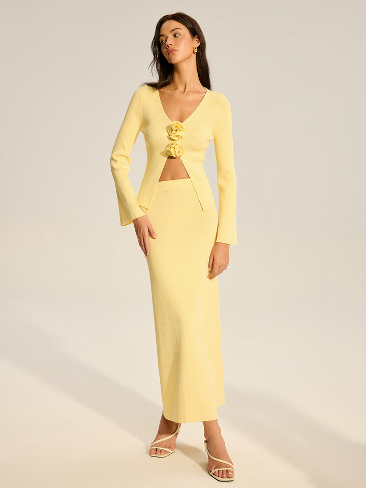 Floral Accent Cut-Out Sweater Co-ord  Liora Lane Boutique Sweater Co-ords