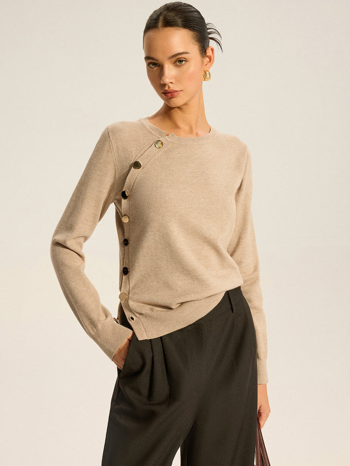 Asymmetric Button Knit Top  Liora Lane Boutique Knit Tops Camel / XL 54.00