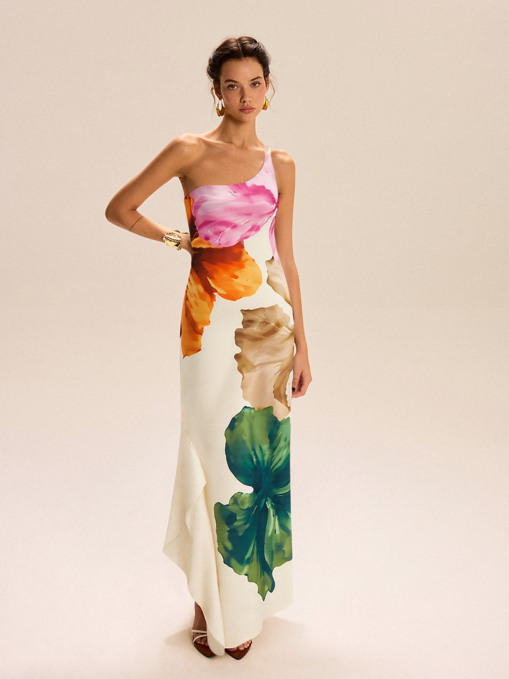 Asymmetric One-Shoulder Floral Print Maxi Dress  Liora Lane Boutique Dresses