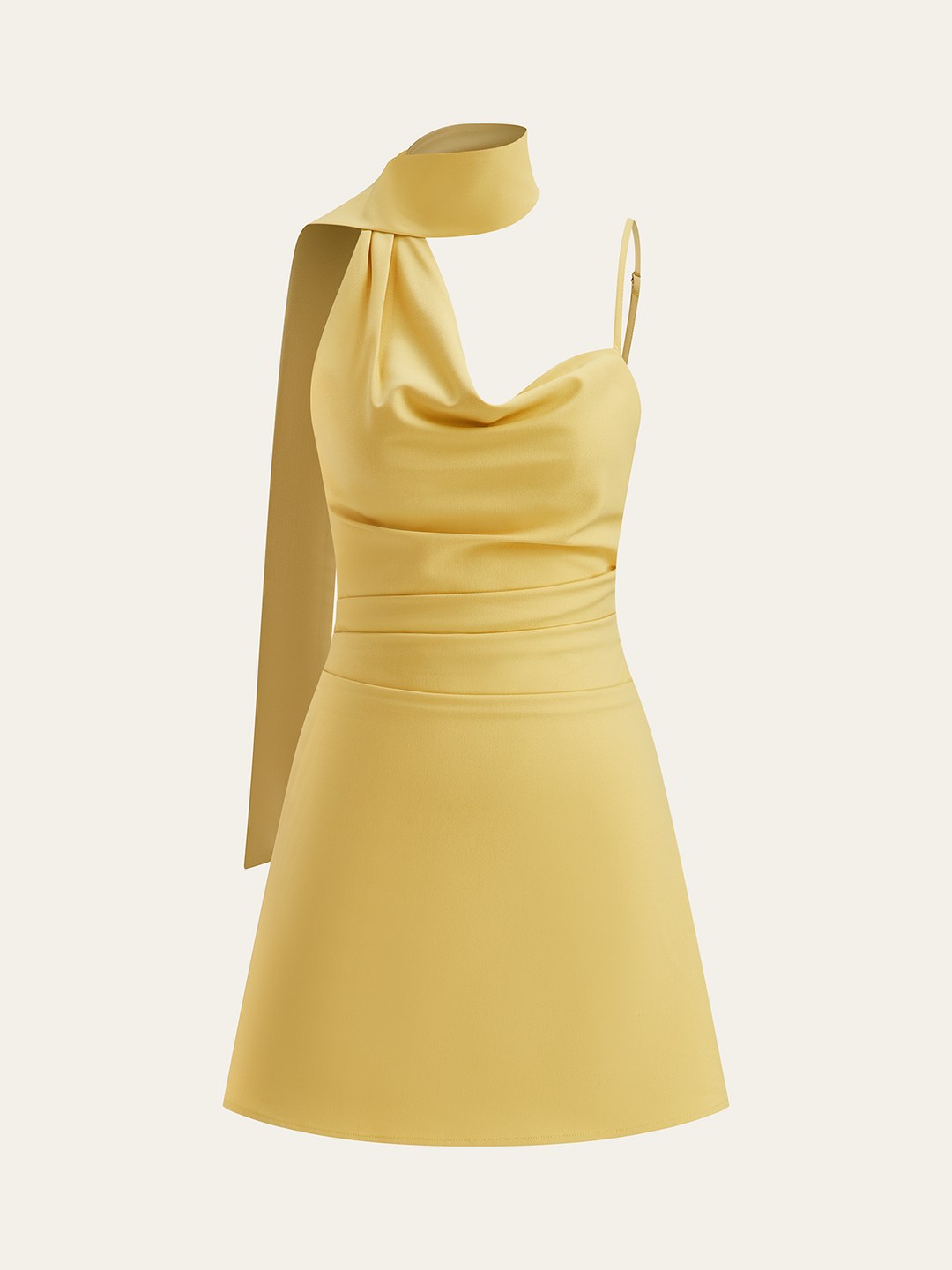 Cowl Neck Mini Dress with Asymmetric Sash Detail  Liora Lane Boutique Dresses Yellow / XL 36.00