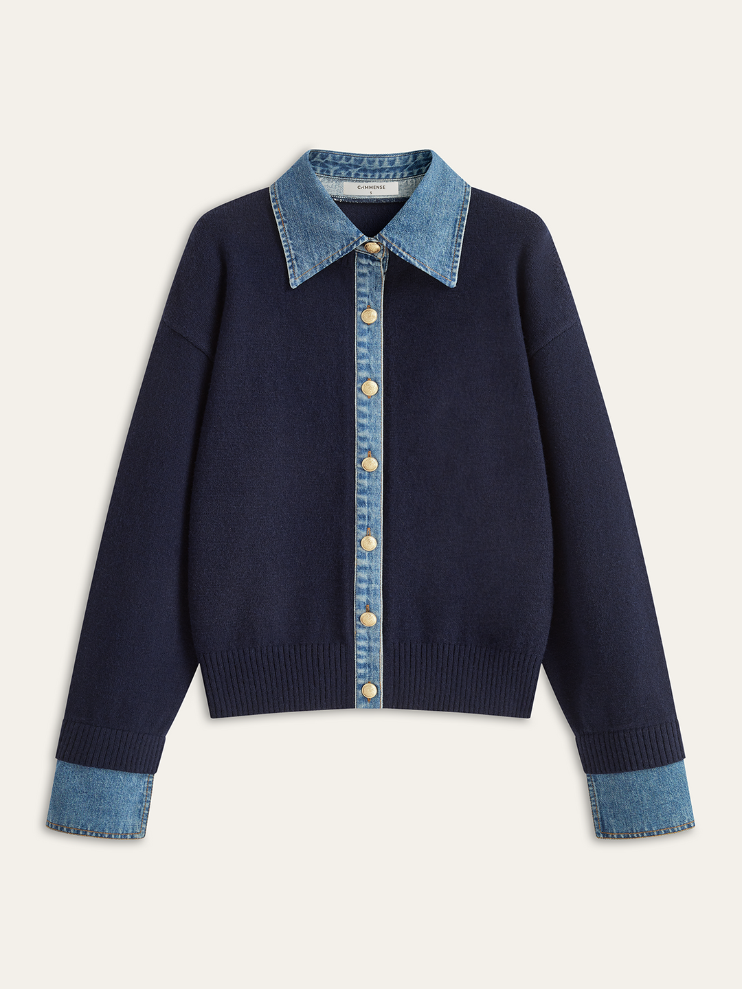 Denim Collar Buttoned Sweater  Liora Lane Boutique Cardigans Blue / XL 66.00