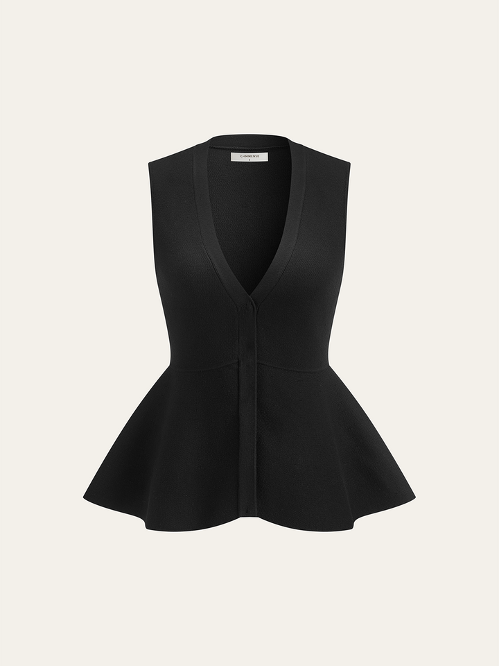 Knitted Peplum Vest Cardigan  Liora Lane Boutique Cardigans Black / XL 84.99