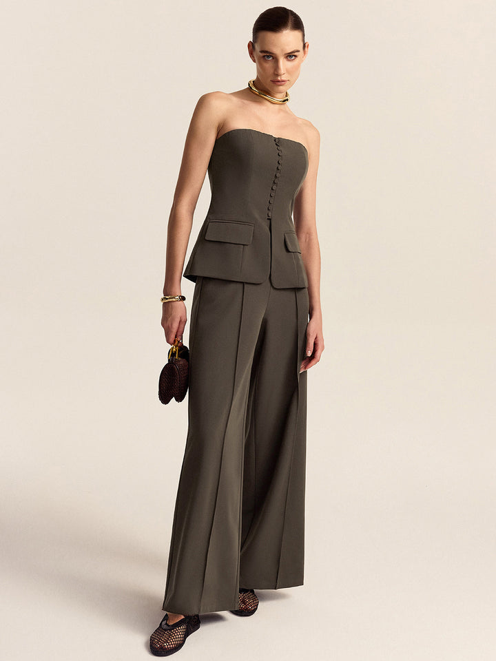 Strapless Top and Wide-Leg Pants Set  Liora Lane Boutique Pant Sets Brown / XL 157.99