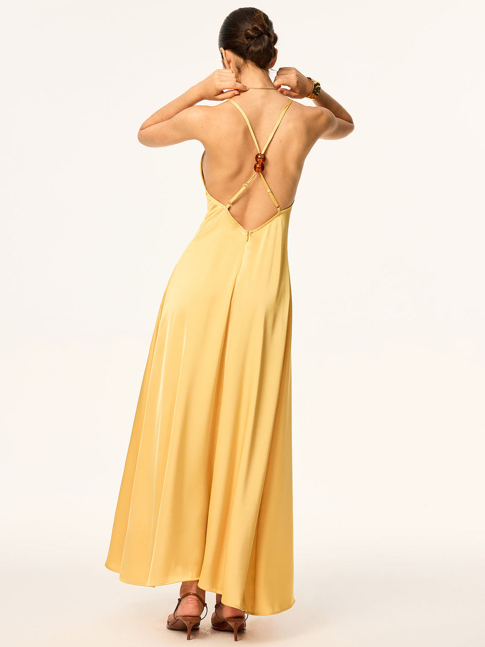 Crisscross Strap Backless Satin Maxi Dress  Liora Lane Boutique Dresses