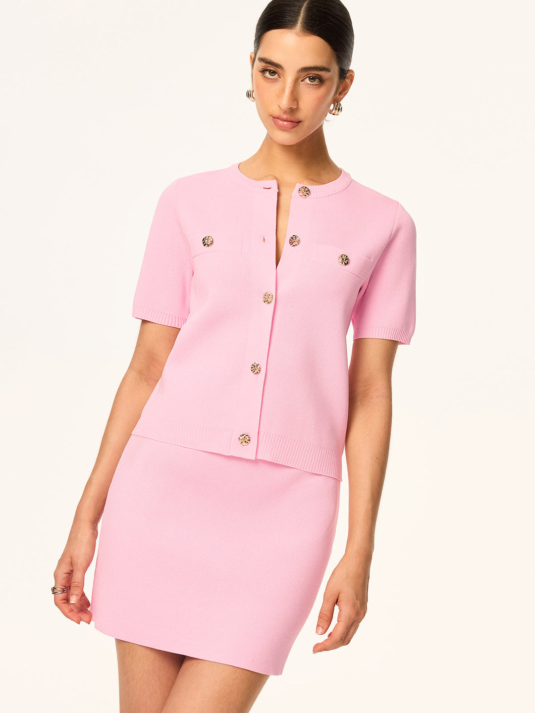 Knit Short-Sleeve Cardigan and Skirt Set  Liora Lane Boutique Sweater Co-ords