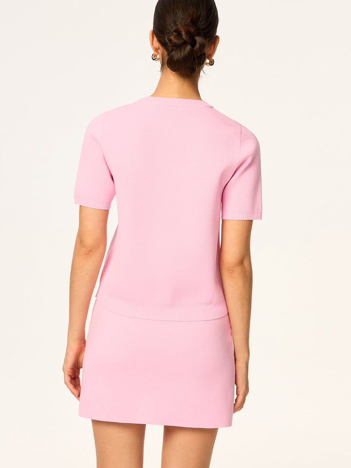 Knit Short-Sleeve Cardigan and Skirt Set  Liora Lane Boutique Sweater Co-ords