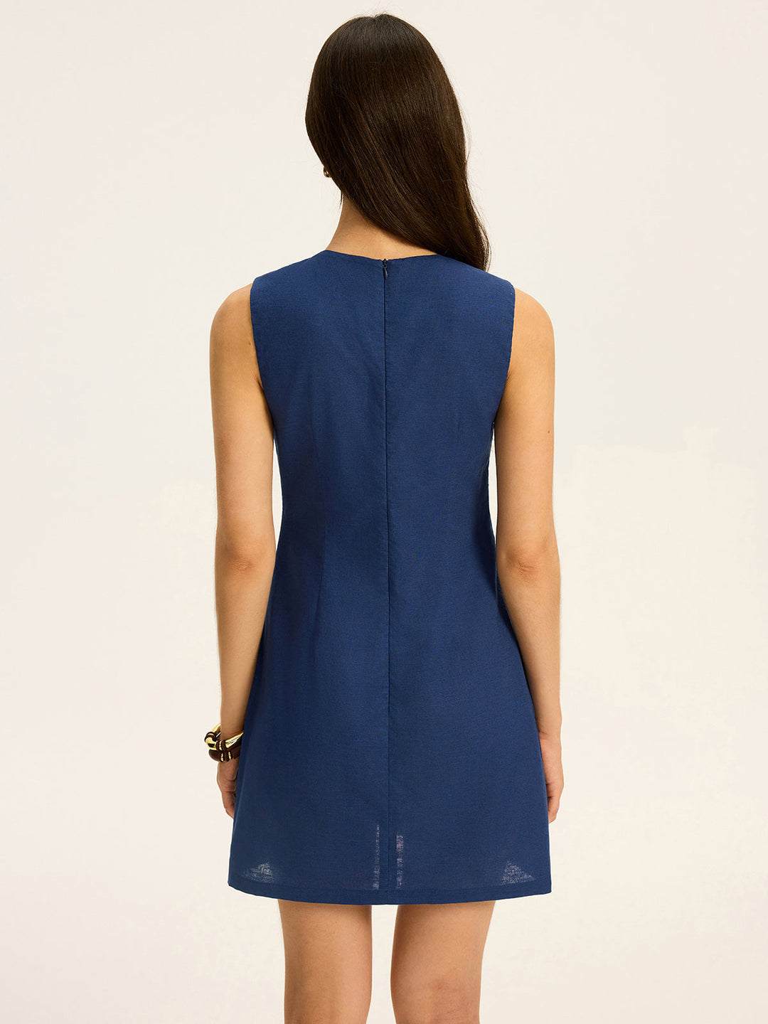 Linen & Cotton Cut-Out Contrast-Stitch Mini Dress  Liora Lane Boutique Dresses