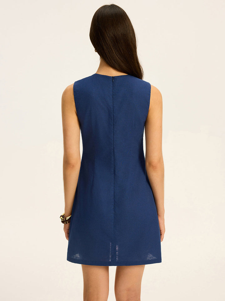 Linen & Cotton Cut-Out Contrast-Stitch Mini Dress  Liora Lane Boutique Dresses