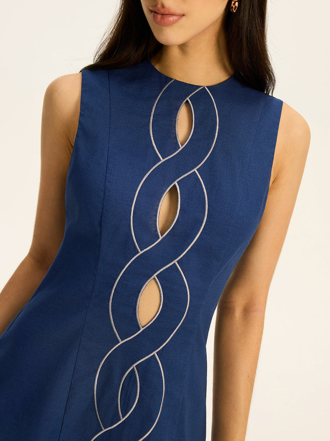 Linen & Cotton Cut-Out Contrast-Stitch Mini Dress  Liora Lane Boutique Dresses