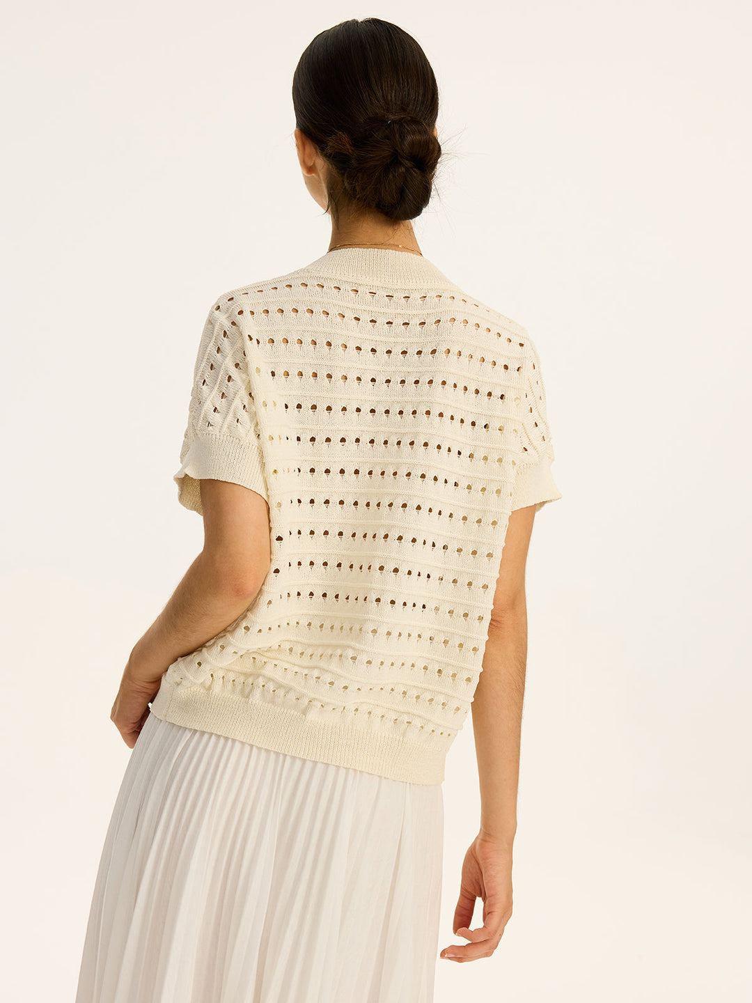 Eyelet Knit Metal Button V-Neck Cardigan  Liora Lane Boutique Knit Tops