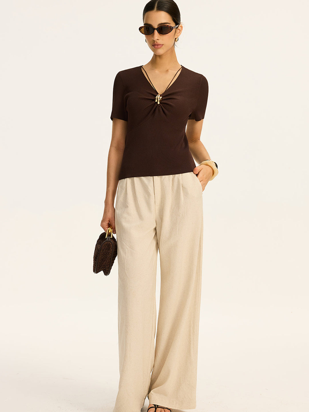 Metal Detail Ribbed Knit Top  Liora Lane Boutique Knit Tops