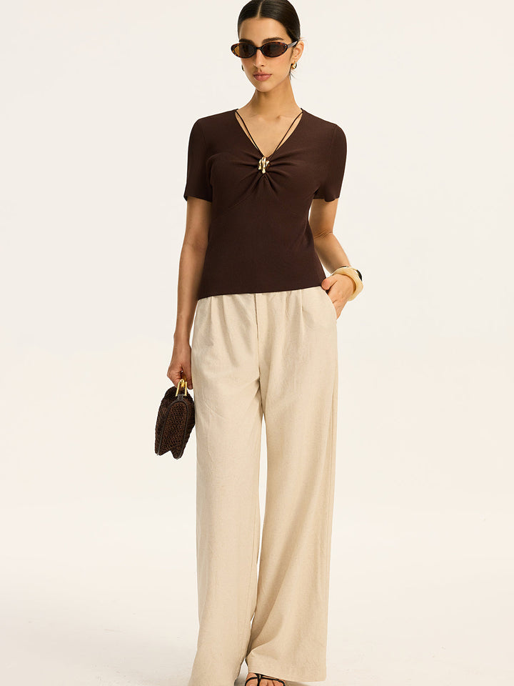 Metal Detail Ribbed Knit Top  Liora Lane Boutique Knit Tops