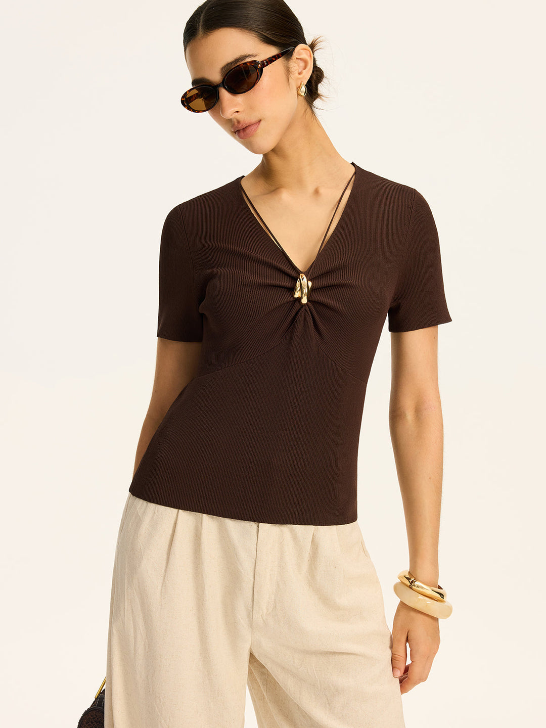 Metal Detail Ribbed Knit Top  Liora Lane Boutique Knit Tops