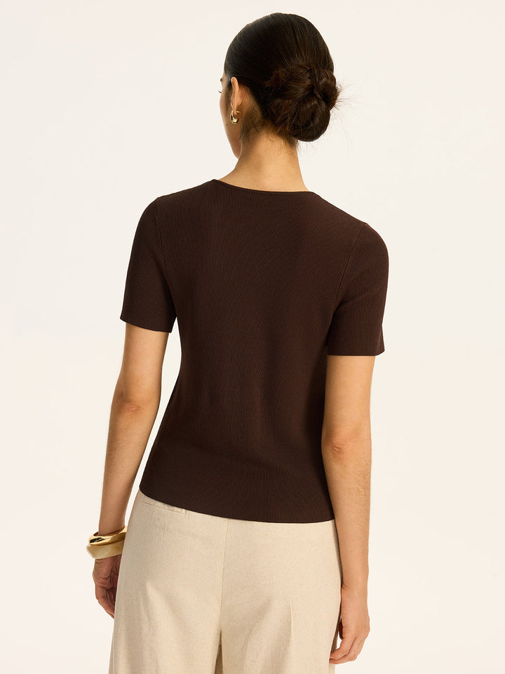 Metal Detail Ribbed Knit Top  Liora Lane Boutique Knit Tops