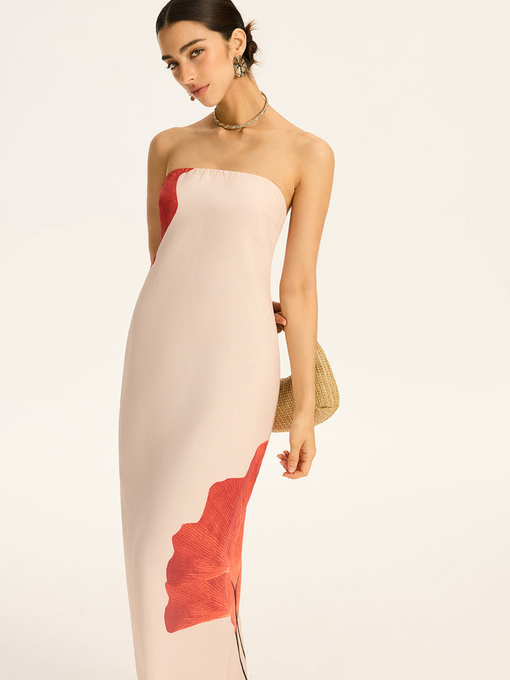 Strapless Printed Maxi Dress with Back Bow and Slit  Liora Lane Boutique Dresses