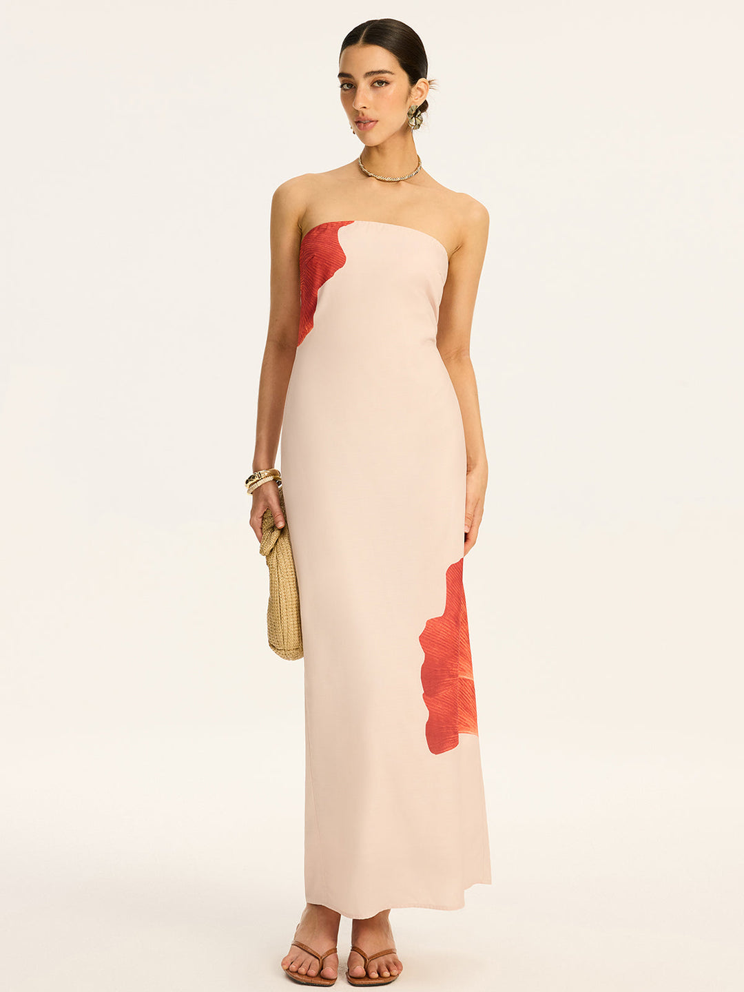 Strapless Printed Maxi Dress with Back Bow and Slit  Liora Lane Boutique Dresses Multicolor / XL 38.00