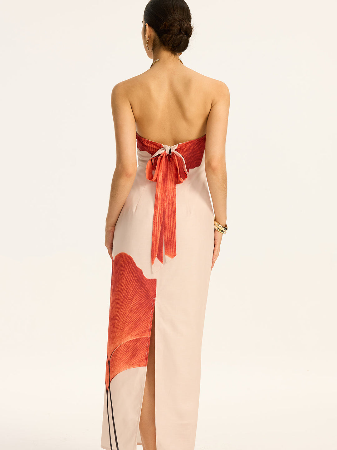 Strapless Printed Maxi Dress with Back Bow and Slit  Liora Lane Boutique Dresses