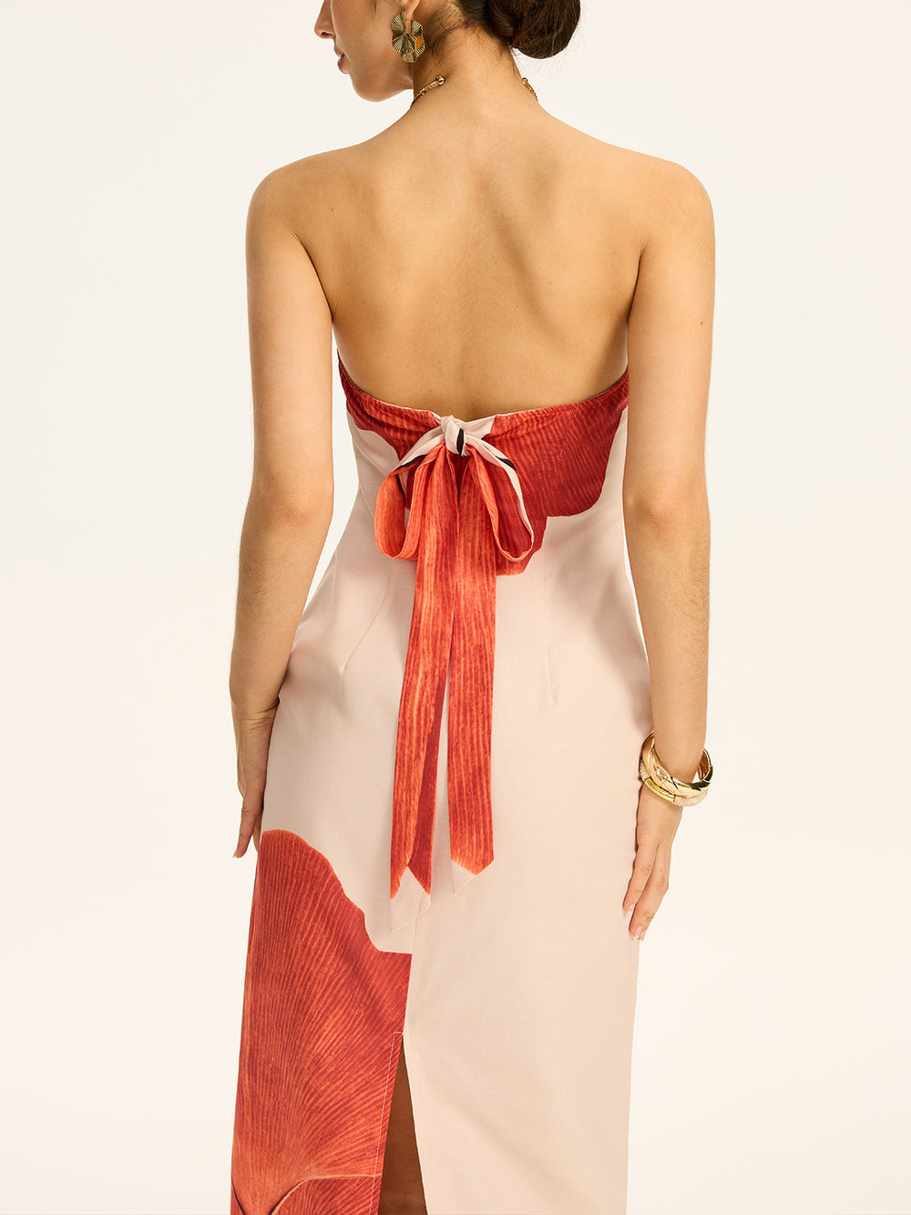 Strapless Printed Maxi Dress with Back Bow and Slit  Liora Lane Boutique Dresses