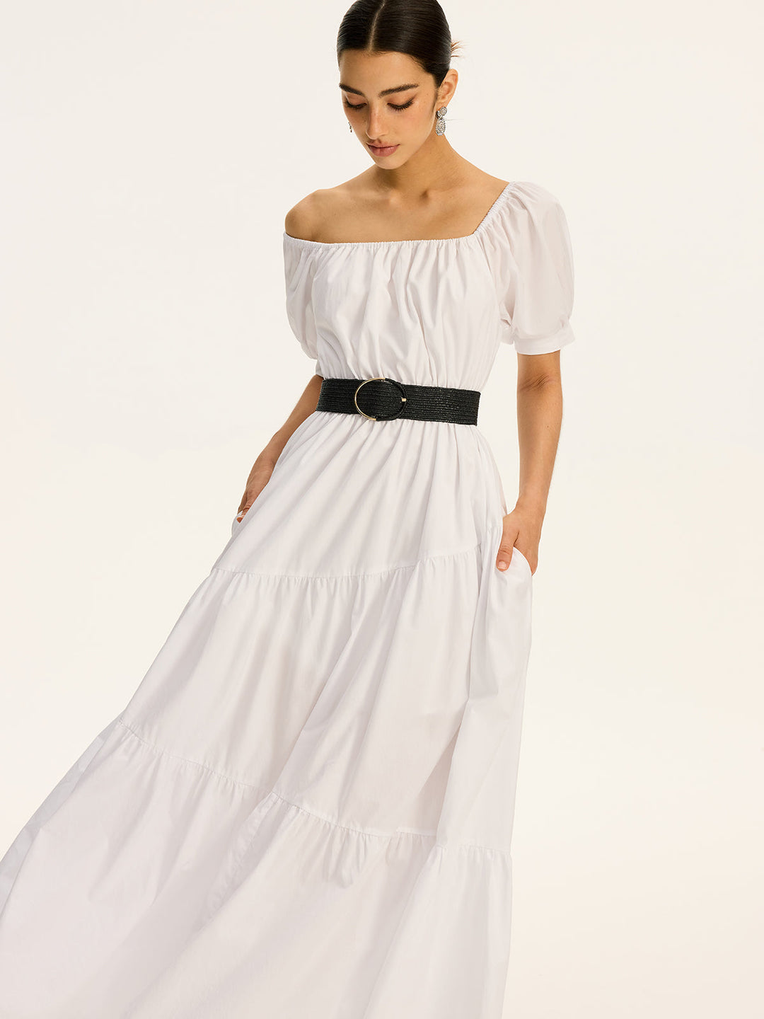 Cotton Off-Shoulder Short-Sleeve Maxi Dress  Liora Lane Boutique Dresses