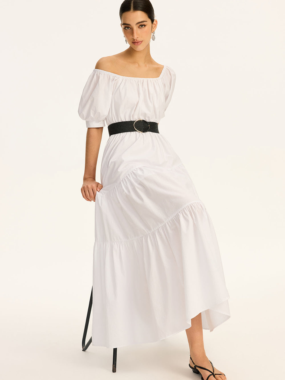 Cotton Off-Shoulder Short-Sleeve Maxi Dress  Liora Lane Boutique Dresses