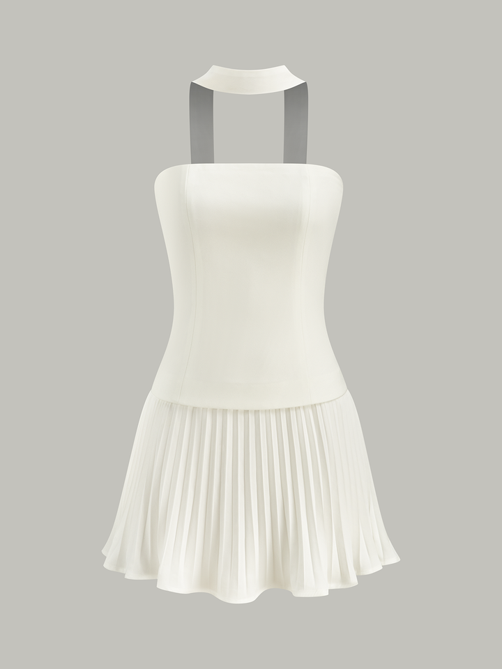 Halter Neck Strapless Pleated Mini Dress  Liora Lane Boutique Dresses