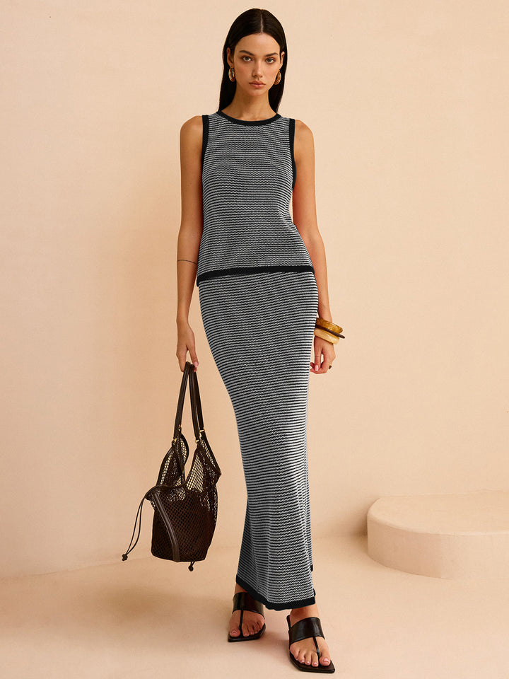 Striped Knit Sweater Co-ords Set  Liora Lane Boutique Sweater Co-ords Black / XL 56.00