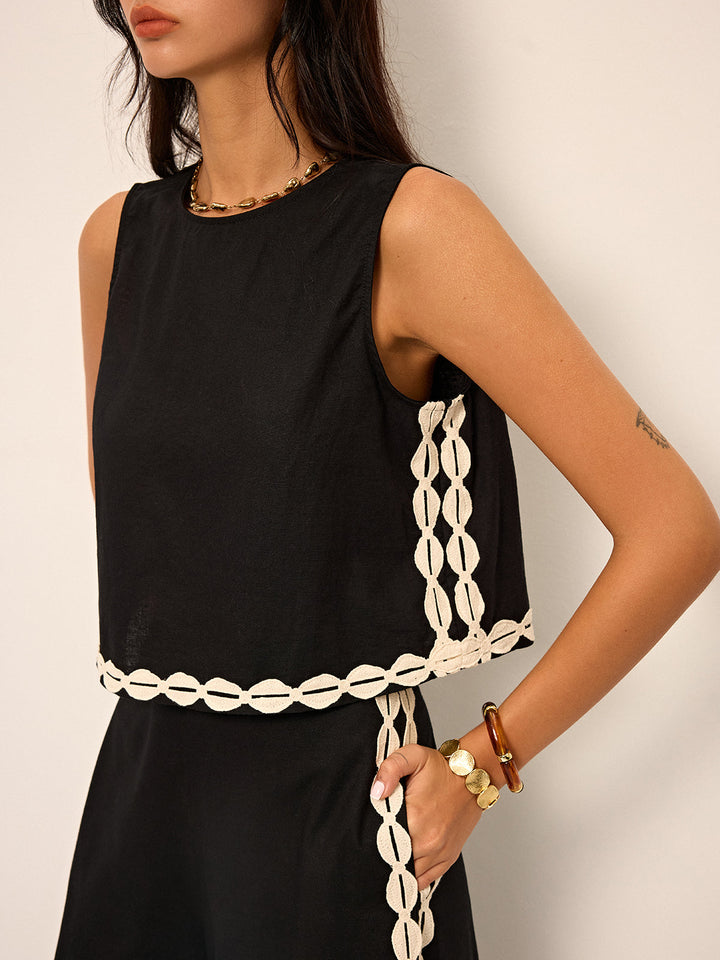 Cotton & Linen Contrast Trim Pants Set  Liora Lane Boutique Pant Sets