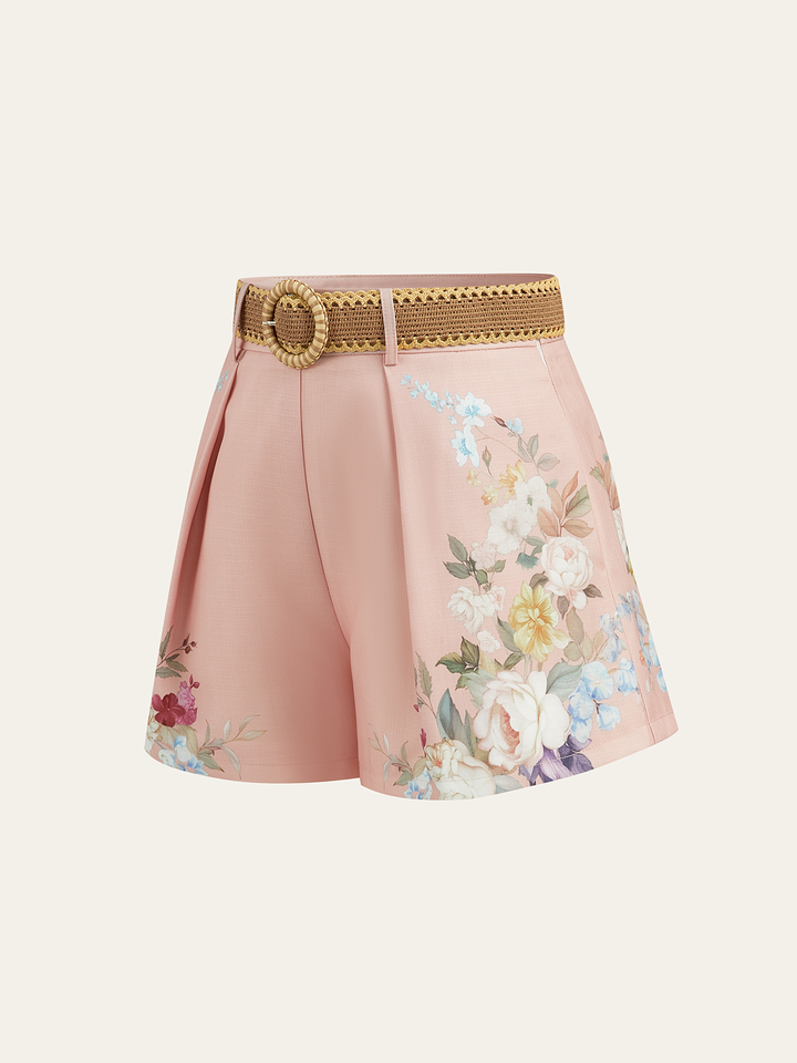 Floral Printed Belted Mid-Waist Shorts  Liora Lane Boutique Shorts