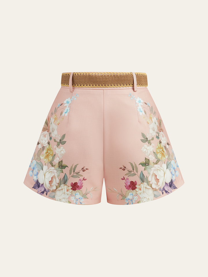Floral Printed Belted Mid-Waist Shorts  Liora Lane Boutique Shorts