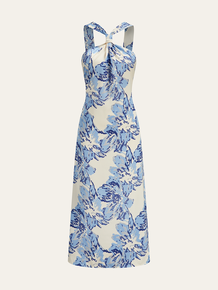 Halter Neck Floral Print Midi Dress  Liora Lane Boutique Dresses Blue / XL 35.00