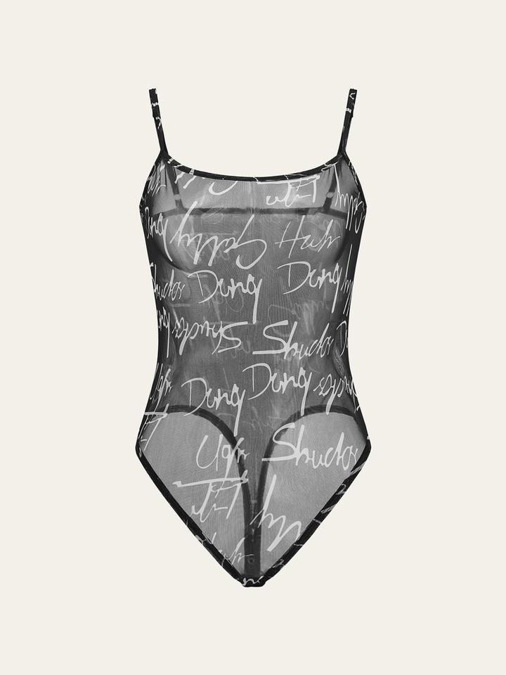 Sheer Meltaway Tank Top Scripted Bodysuit  Liora Lane Boutique Bodysuits Black / L 9.99