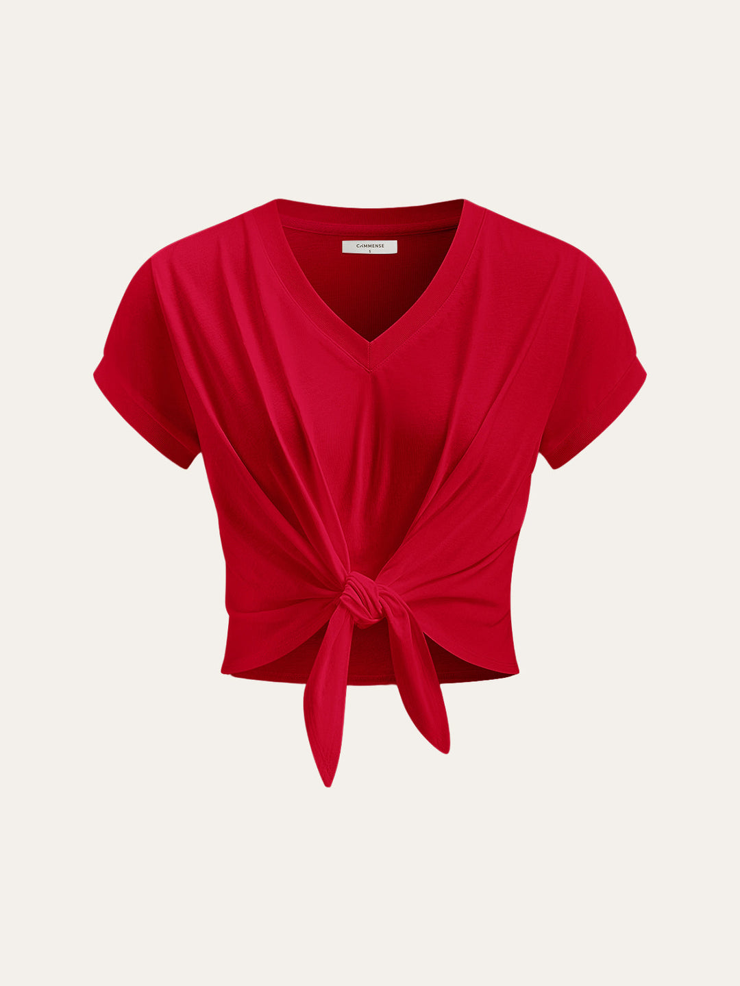 Knot Front V-Neck T-Shirt  Liora Lane Boutique T-Shirts Red / XL 24.00